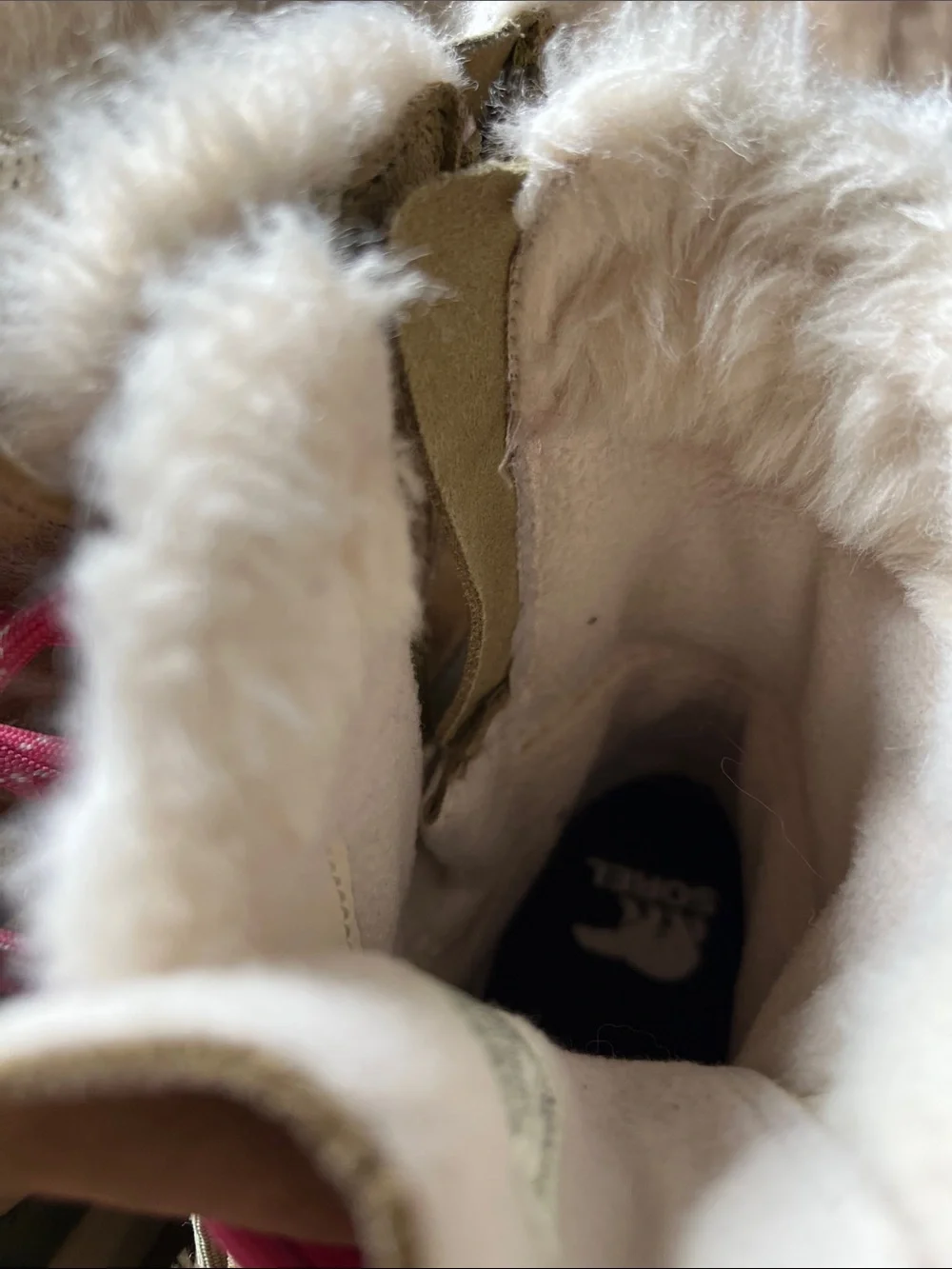 Sorel Kids Olive Suede & Green Rubber Winter Boot with Pink Laces